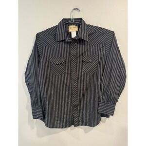 Wrangler Western Shirt Mens XL Black Grey Metallic Stripe Pearl Snap Long Sleeve